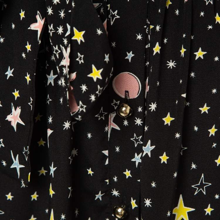 Pre Owned Boutique Moschino Black Stars Print Silk Blend Tie-Up Waist Maxi Skirt M