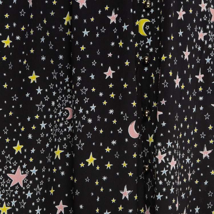 Pre Owned Boutique Moschino Black Stars Print Silk Blend Tie-Up Waist Maxi Skirt M