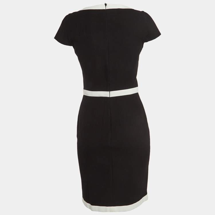 مملوكة مسبقًا Boutique Moschino Black Cotton Bow Detail Cup Sleeve Sheath Dress S