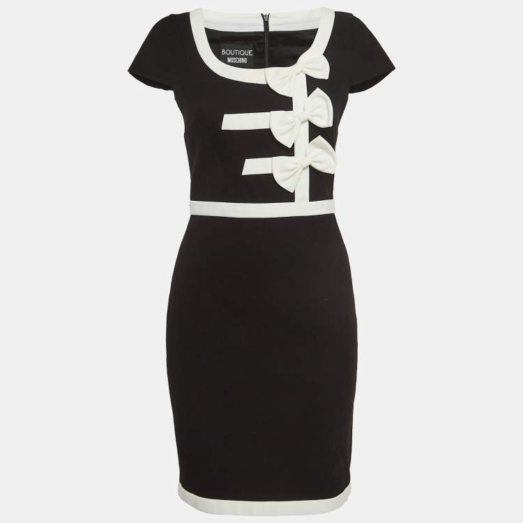 مملوكة مسبقًا Boutique Moschino Black Cotton Bow Detail Cup Sleeve Sheath Dress S