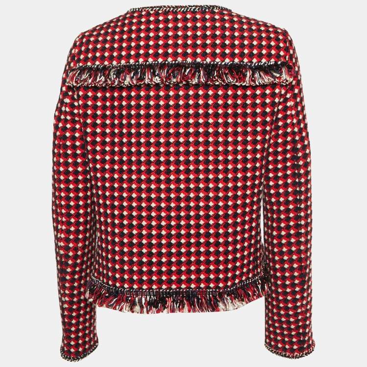 Pre Owned Boutique Moschino Red Tweed Fringed Jacket M