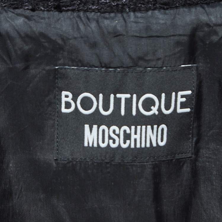 Pre Owned Boutique Moschino Monochrome Jacquard Trim Tweed Zipper Jacket M