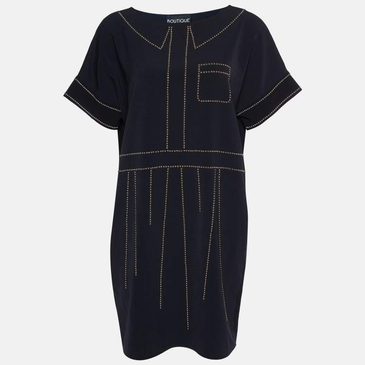 مملوكة مسبقًا Boutique Moschino Black Crepe Studded Shift Dress M