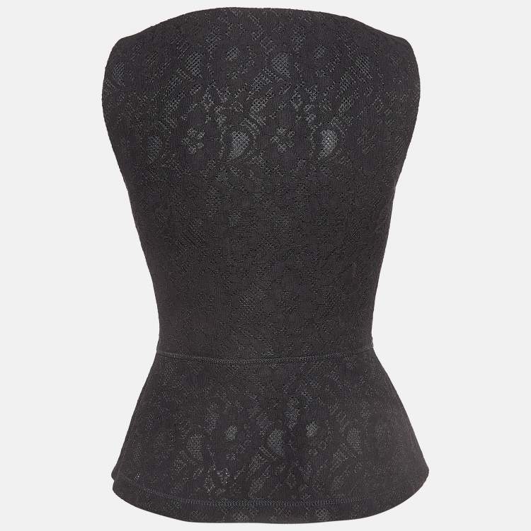 Pre Owned Boutique Moschino Black Lace Peplum Top S