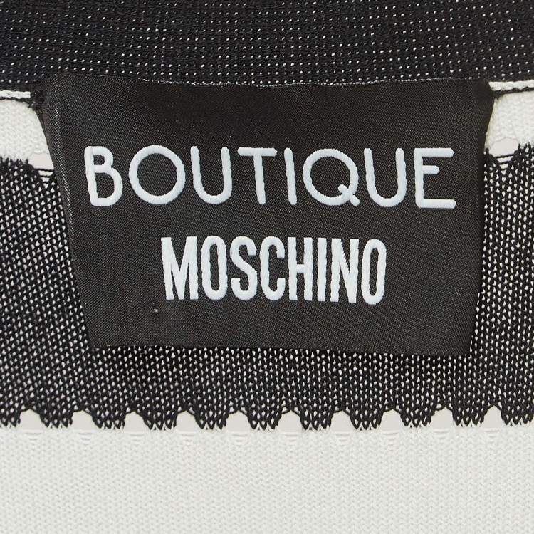 Pre Owned Boutique Moschino Black/White Striped Knit Buttoned Midi Dress S