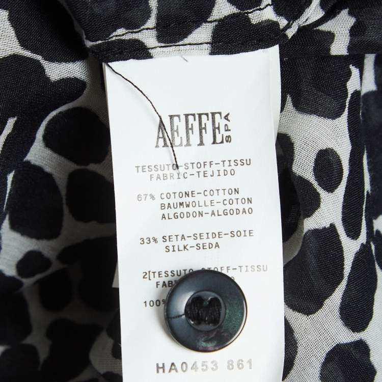 Pre Owned Boutique Moschino Black & White Printed Silk Blend Buttoned Front Midi Dress S