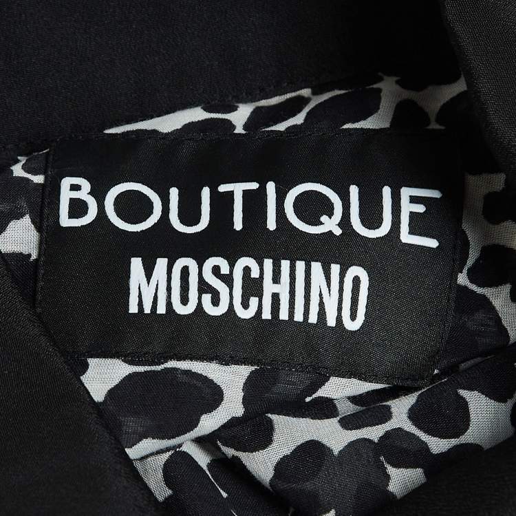 Pre Owned Boutique Moschino Black & White Printed Silk Blend Buttoned Front Midi Dress S