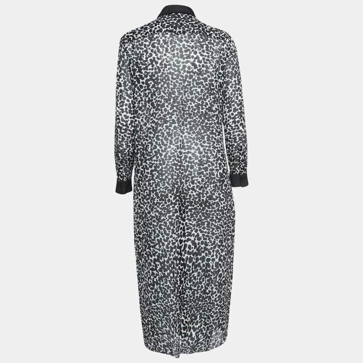 Pre Owned Boutique Moschino Black & White Printed Silk Blend Buttoned Front Midi Dress S