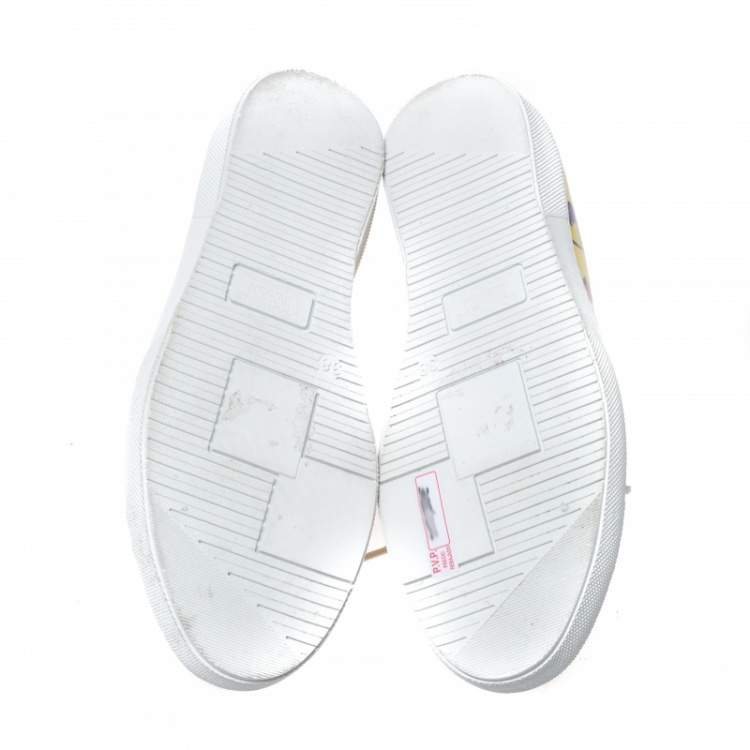 Pre Owned Boutique Moschino Yellow Patent Leather Heart Low Top Lace Up Sneakers Size 38