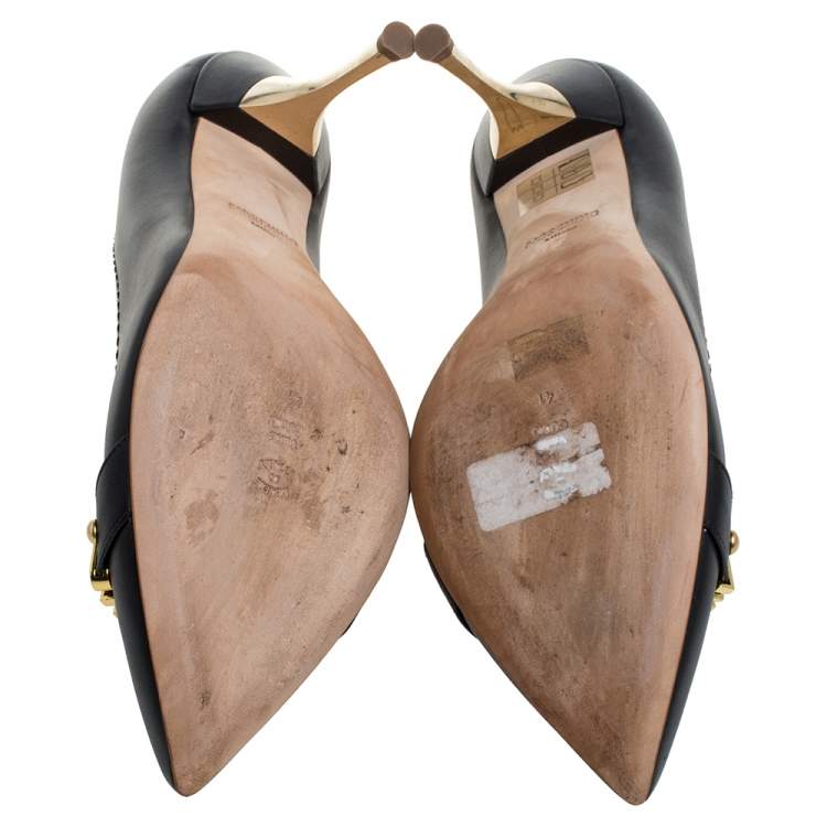 Pre Owned Moschino Black Leather Logo Letter Pointed Toe Pumps Size 41