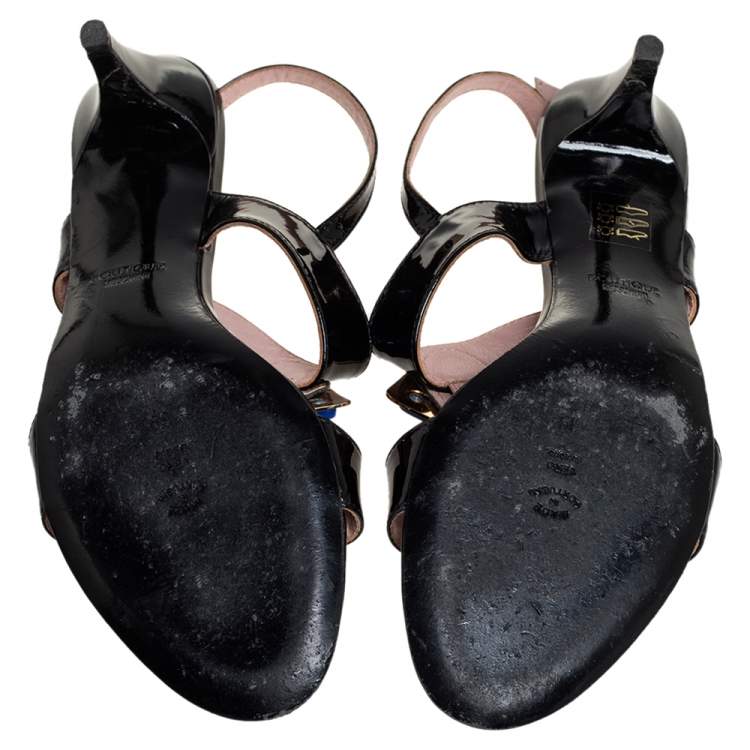 Pre Owned Boutique Moschino Black Patent Leather Slingback Sandals Size 39