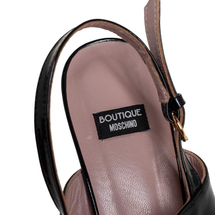 Pre Owned Boutique Moschino Black Patent Leather Slingback Sandals Size 39