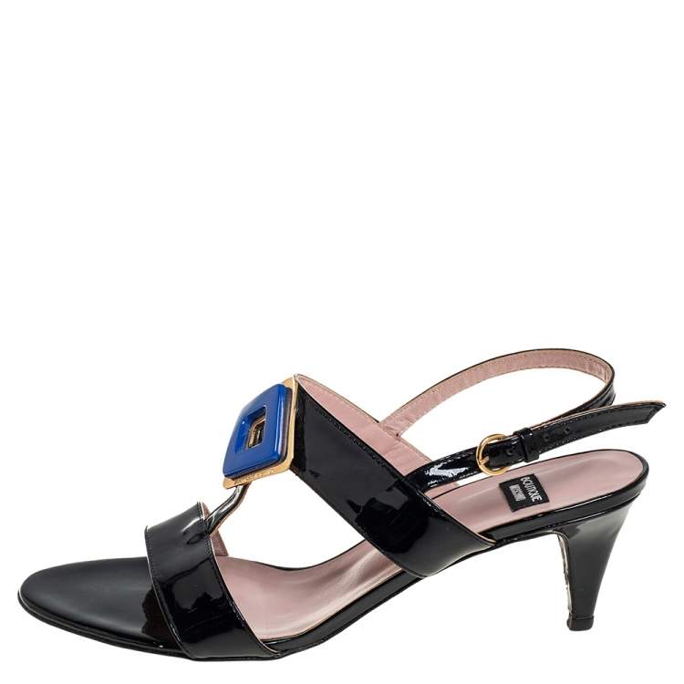 Pre Owned Boutique Moschino Black Patent Leather Slingback Sandals Size 39