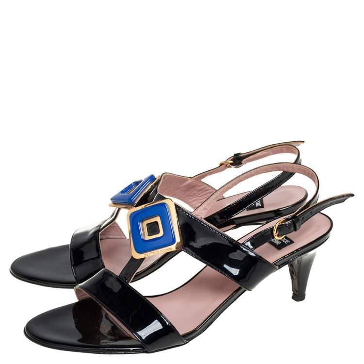 Pre Owned Boutique Moschino Black Patent Leather Slingback Sandals Size 39
