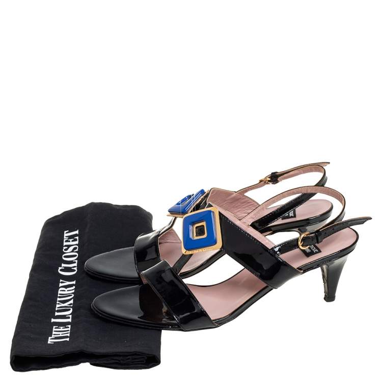 Pre Owned Boutique Moschino Black Patent Leather Slingback Sandals Size 39