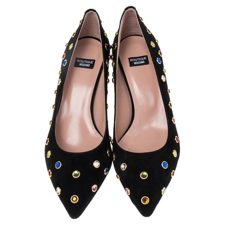 Pre Owned Boutique Moschino Black Suede Embellished  Pumps Size 38