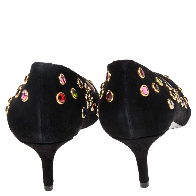Pre Owned Boutique Moschino Black Suede Embellished  Pumps Size 38