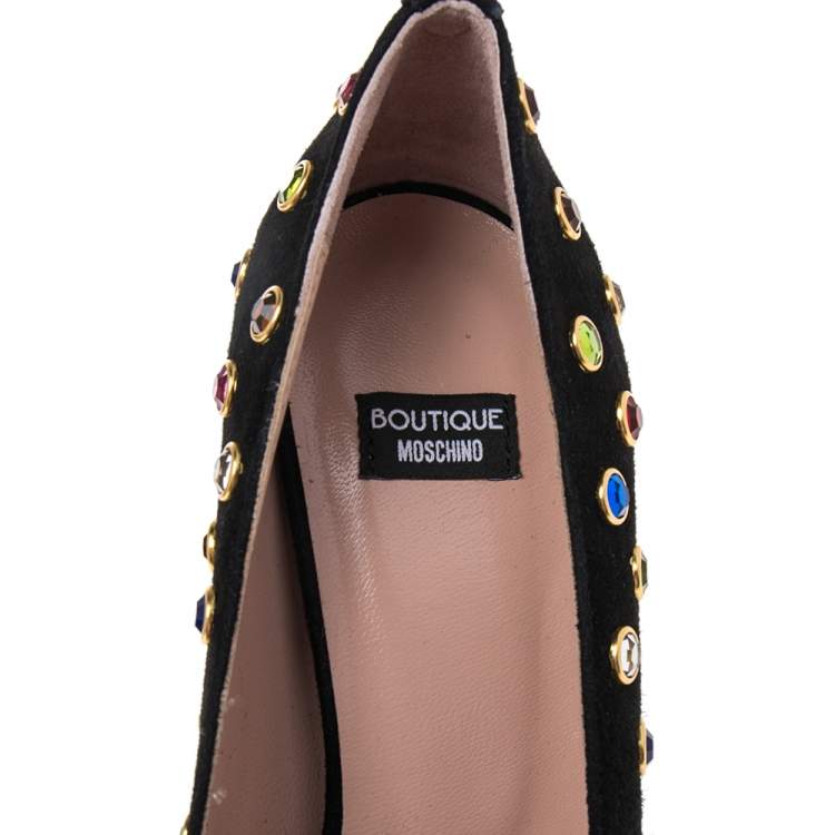 Pre Owned Boutique Moschino Black Suede Embellished  Pumps Size 38