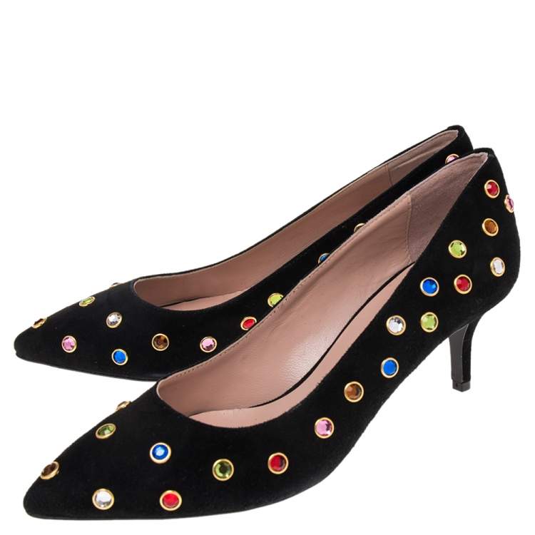 Pre Owned Boutique Moschino Black Suede Embellished  Pumps Size 38