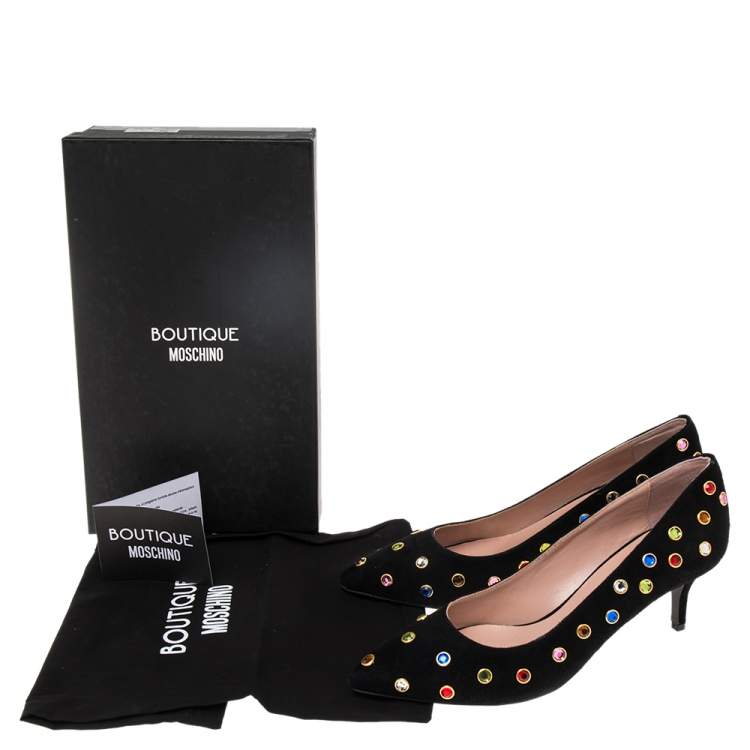 Pre Owned Boutique Moschino Black Suede Embellished  Pumps Size 38