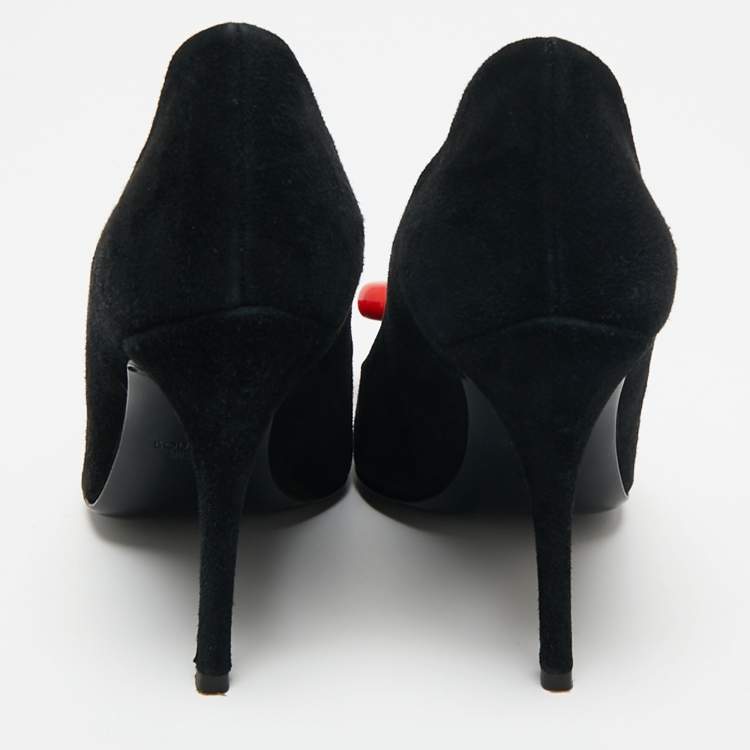Pre Owned Boutique Moschino Black Suede Flower Pumps Size 38.5
