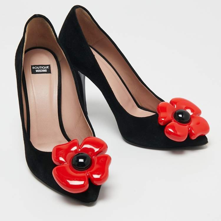 Pre Owned Boutique Moschino Black Suede Flower Pumps Size 38.5