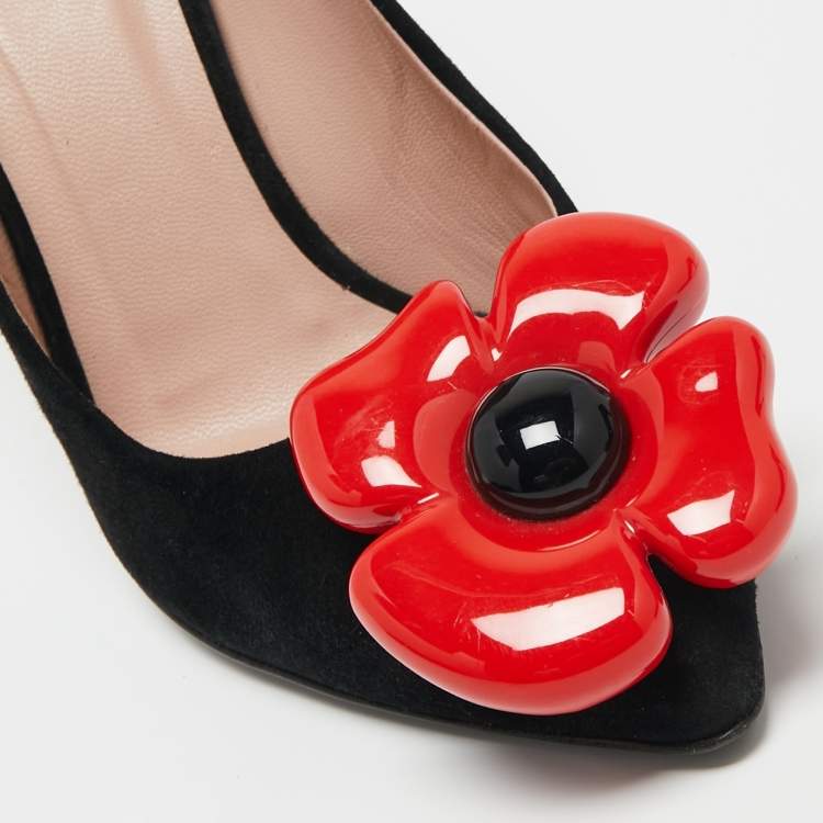 Pre Owned Boutique Moschino Black Suede Flower Pumps Size 38.5