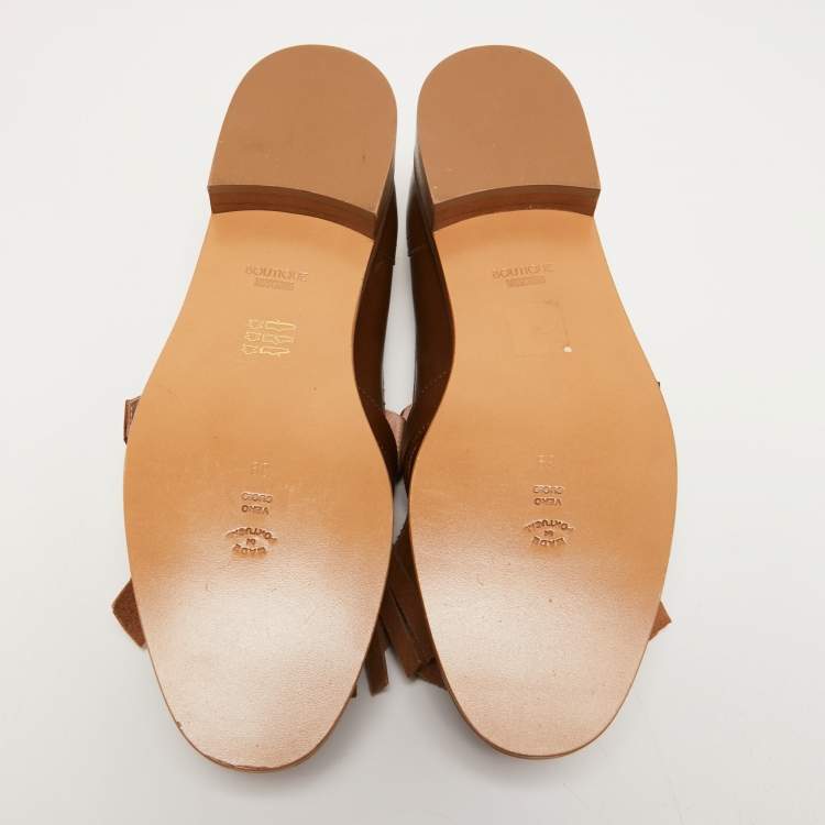 Pre Owned Boutique Moschino Brown Leather Buckle Fringe Loafers Size 39