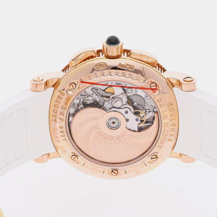 Pre Owned Breguet Marine Chronograph 8827BR/52/586 Automatic Rose Gold Mother of Pearl Dial Women's Wristwatch 34.6mm