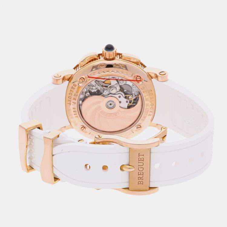 Pre Owned Breguet Marine Chronograph 8827BR/52/586 Automatic Rose Gold Mother of Pearl Dial Women's Wristwatch 34.6mm