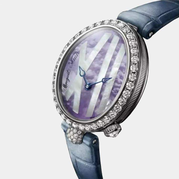 Pre Owned Breguet Lavender MOP 18k White Gold Reine de Naples 9818BB Women's Wristwatch 32.7 mm x 27 mm