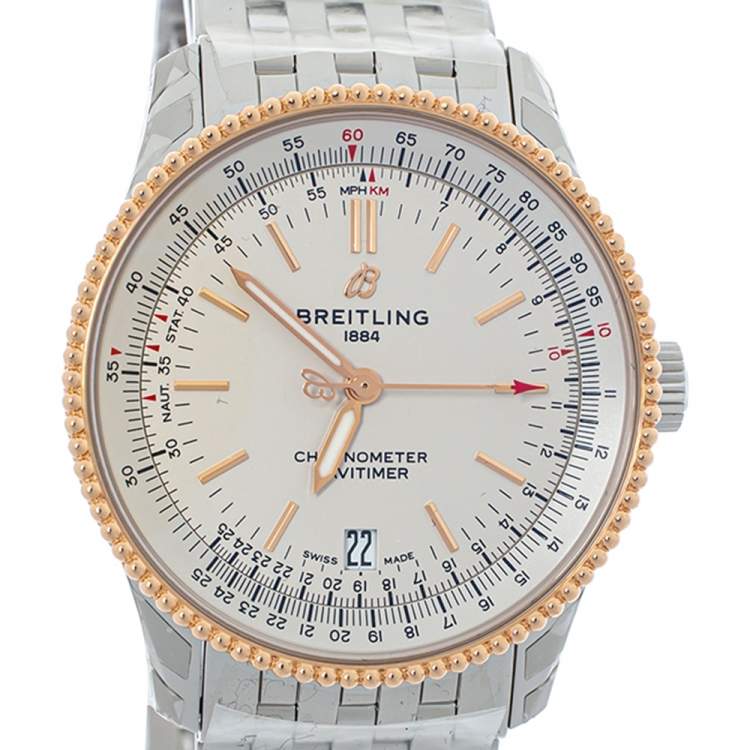 Pre Owned Breitling Cream 18K Rose Gold Stainless Steel Navitimer 1 U17325211G1A1 Men's Wristwatch 38 mm