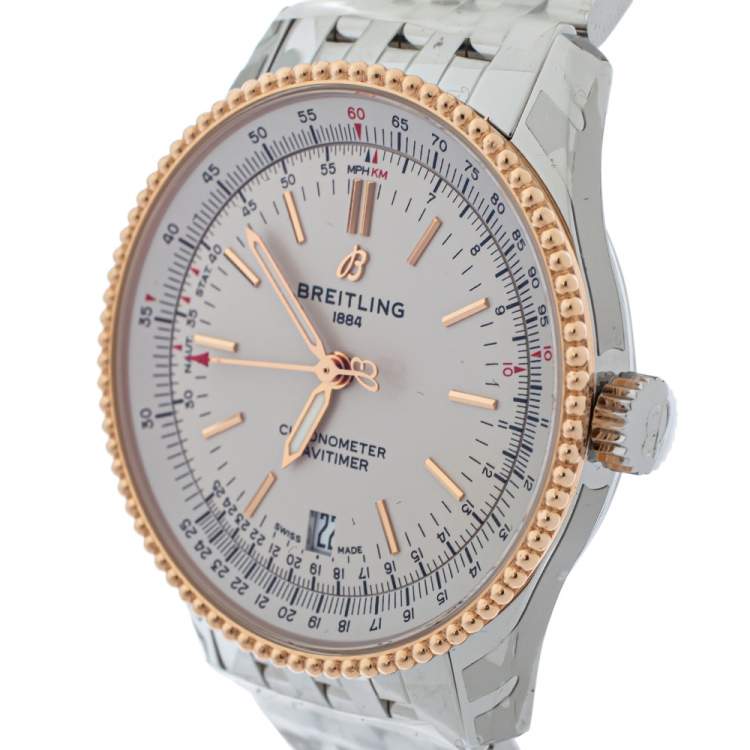 Pre Owned Breitling Cream 18K Rose Gold Stainless Steel Navitimer 1 U17325211G1A1 Men's Wristwatch 38 mm