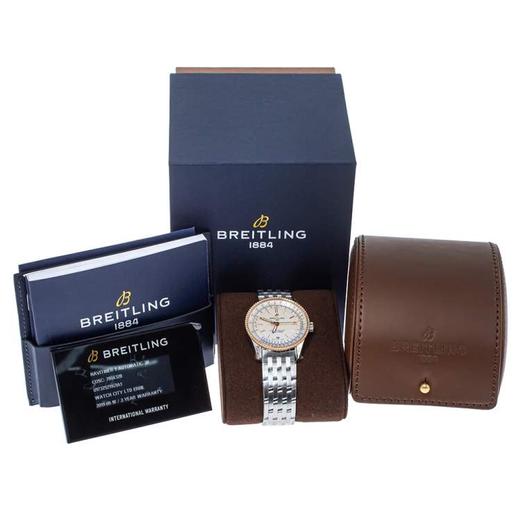 Pre Owned Breitling Cream 18K Rose Gold Stainless Steel Navitimer 1 U17325211G1A1 Men's Wristwatch 38 mm