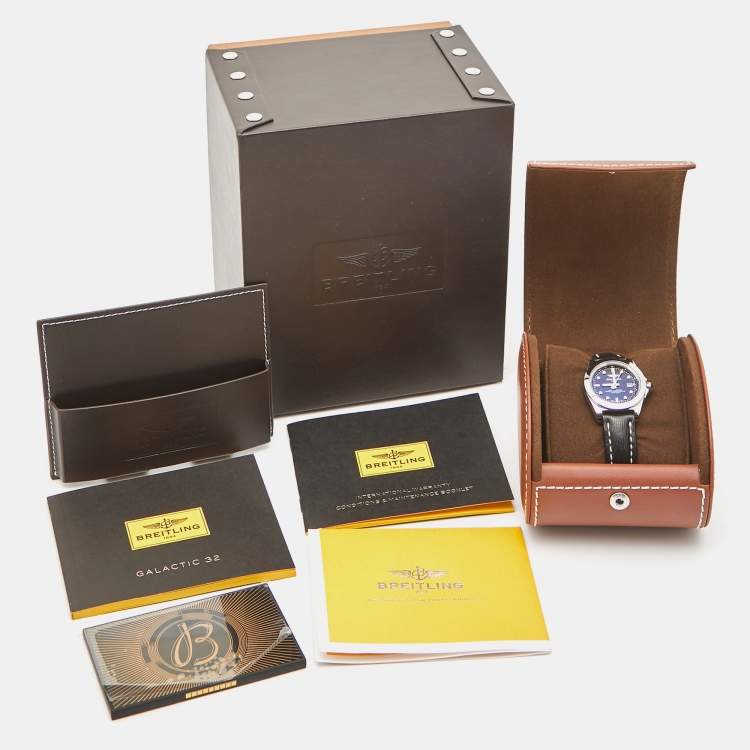 Pre Owned Breitling Black Diamond Stainless Steel Sahara Calfskin Leather Galactic Sleek W7133012/BF63/208X Women's Wristwatch 32 mm