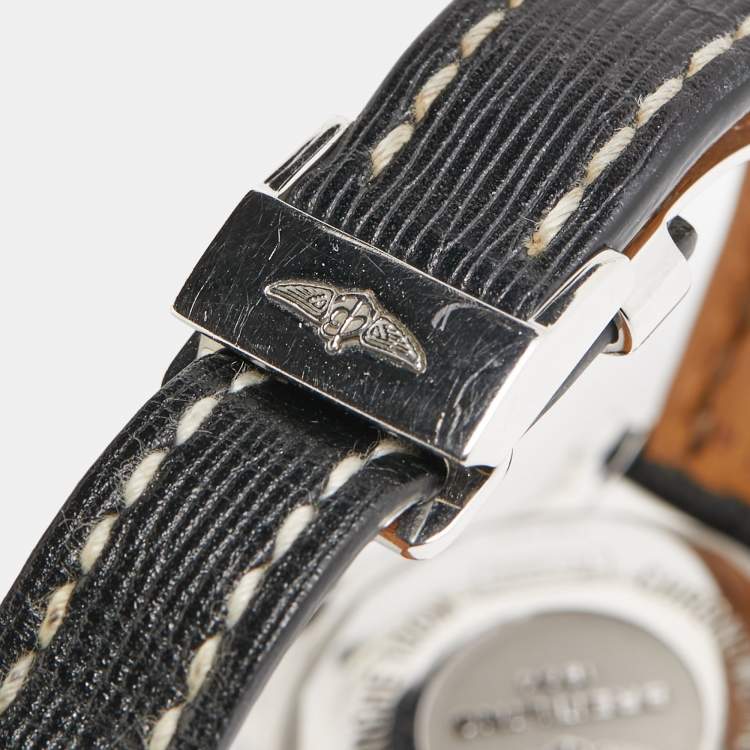Pre Owned Breitling Black Diamond Stainless Steel Sahara Calfskin Leather Galactic Sleek W7133012/BF63/208X Women's Wristwatch 32 mm