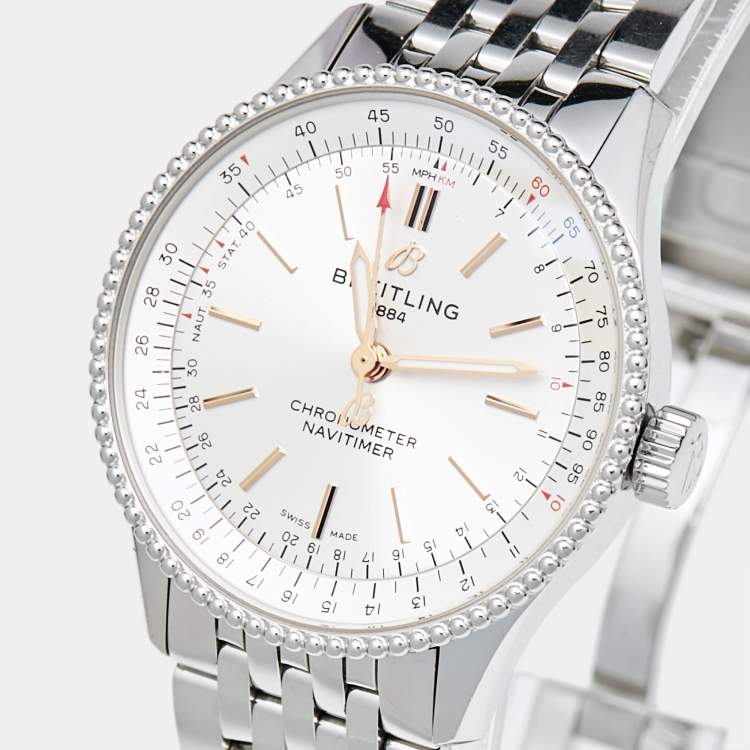 Pre Owned Breitling Silver Stainless Steel Navitimer A17395F41G1A1 Women's Wristwatch 35 mm