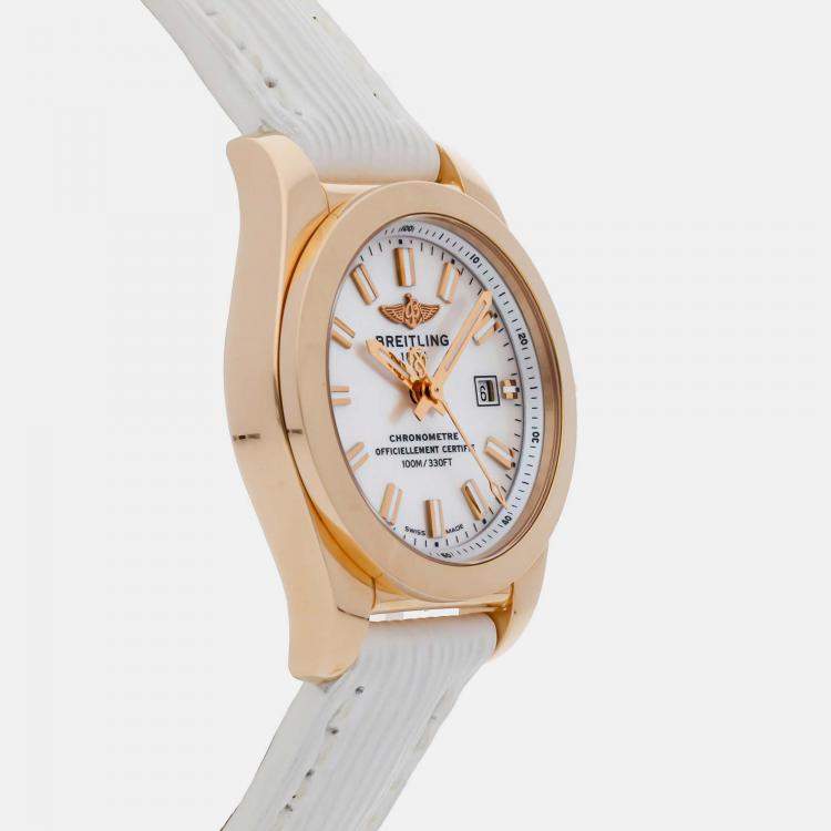 Pre Owned Breitling White Shell 18k Rose Gold Galactic H7234812/A791 Quartz Women's Wristwatch 29 mm