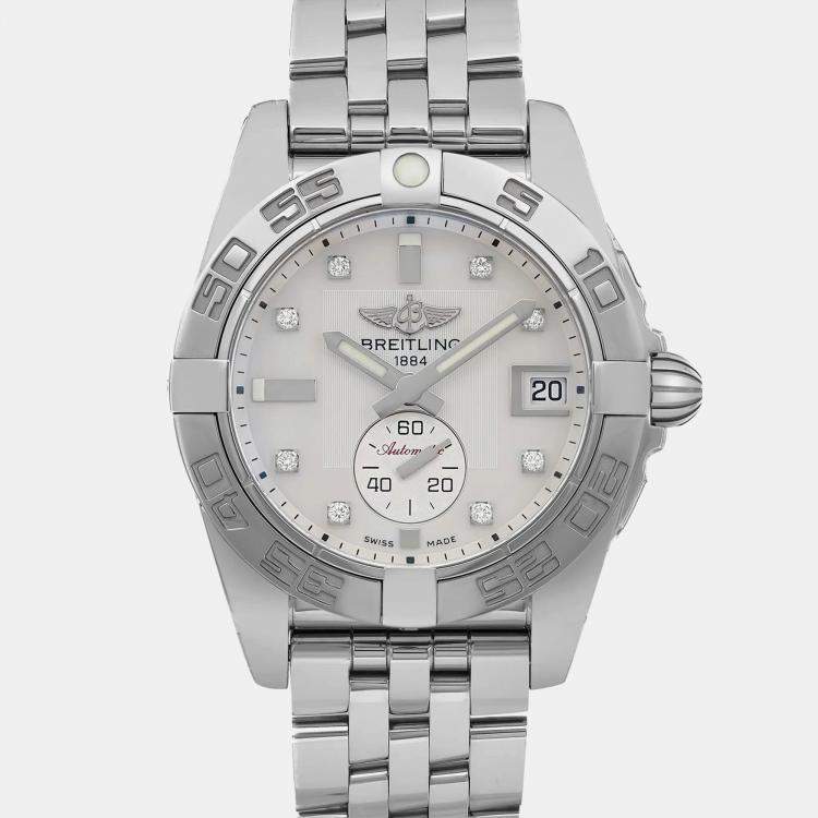 Pre Owned Breitling White Stainless Steel Galactic A37330 Automatic Men's Wristwatch 36 mm