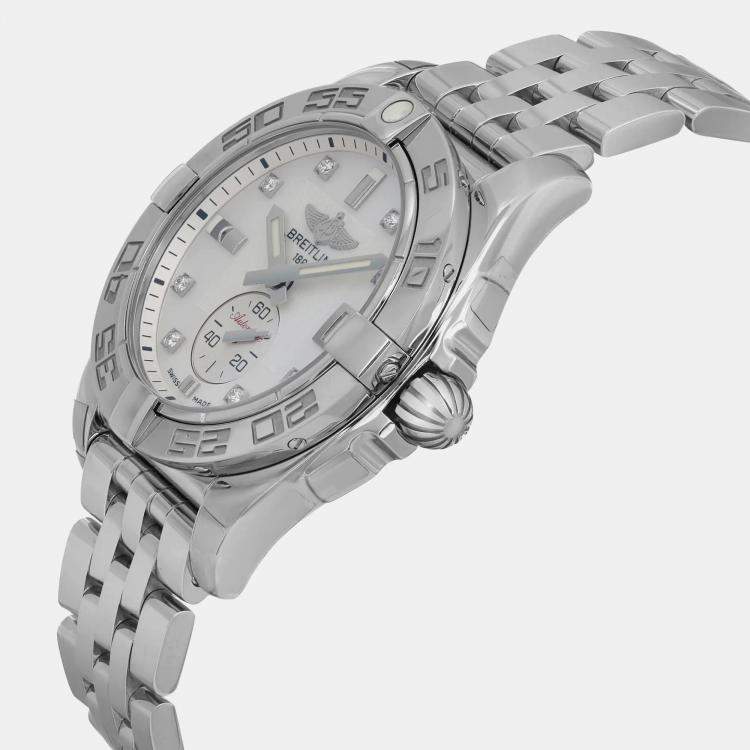 Pre Owned Breitling White Stainless Steel Galactic A37330 Automatic Men's Wristwatch 36 mm