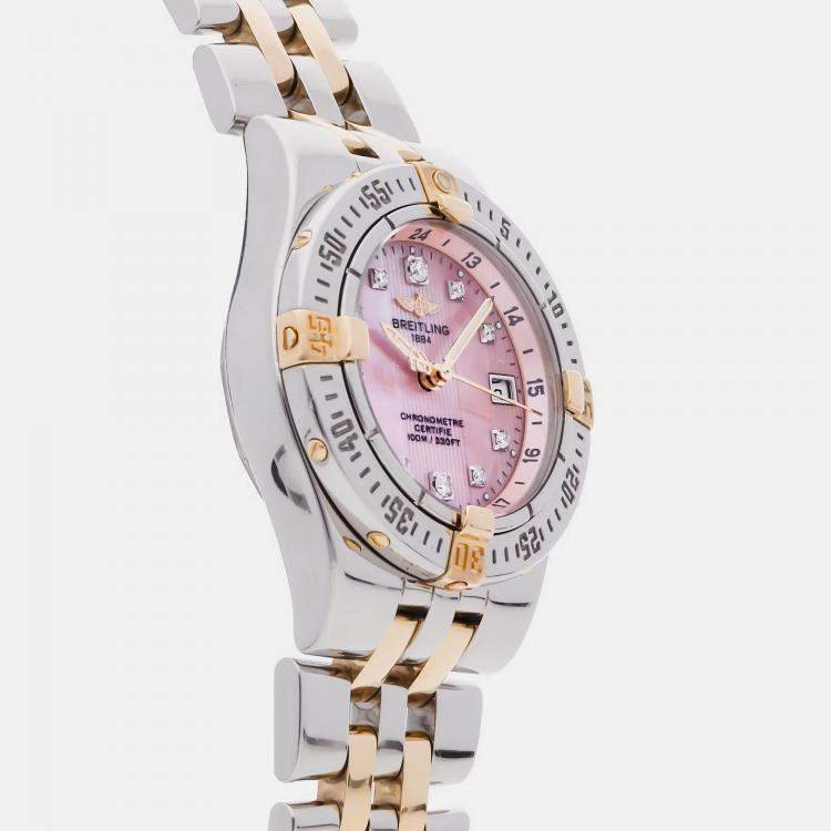 Pre Owned Breitling Starliner B7134012/K513 Quartz Pink Diamonds Stainless Steel & 18k Yellow Gold Women's Wristwatch 30mm