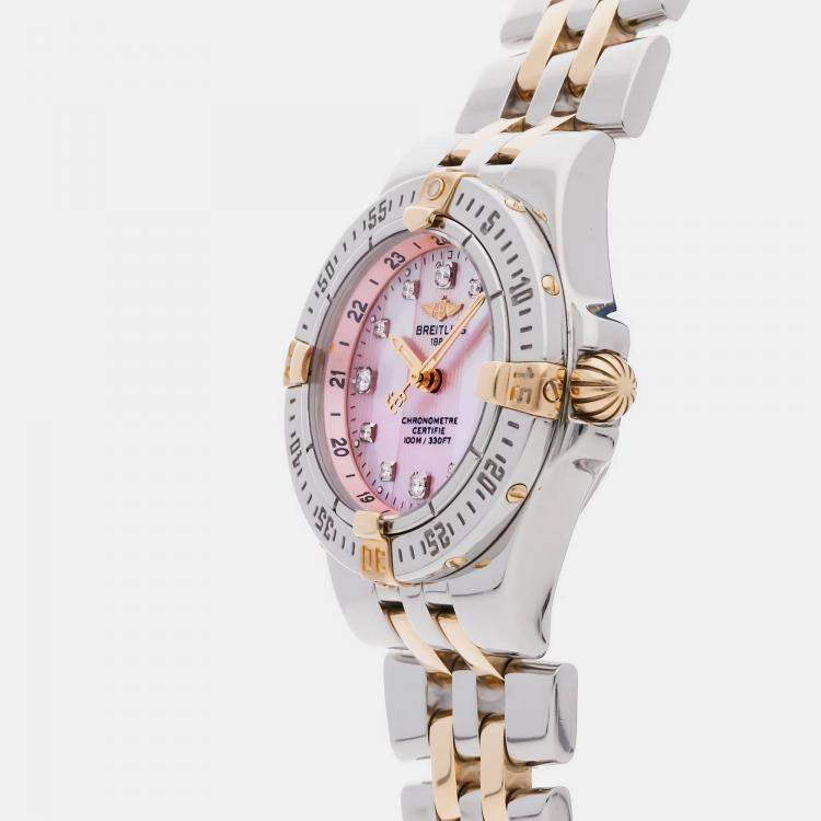 Pre Owned Breitling Starliner B7134012/K513 Quartz Pink Diamonds Stainless Steel & 18k Yellow Gold Women's Wristwatch 30mm