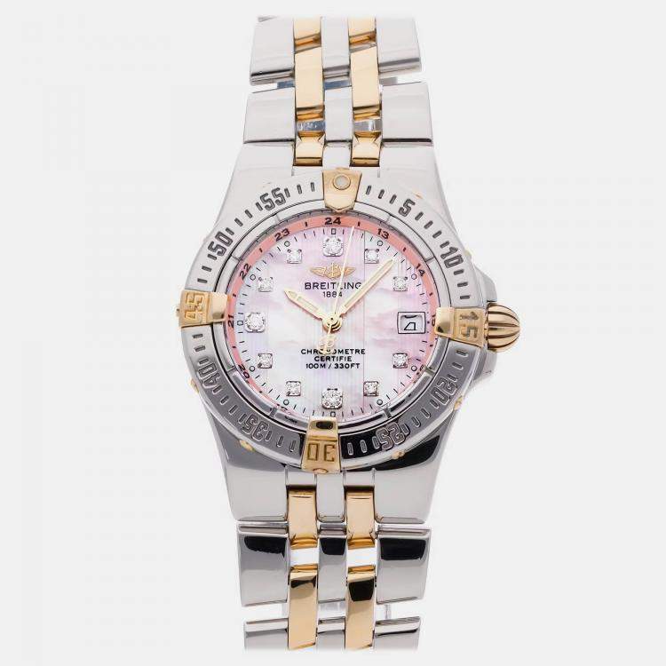 Pre Owned Breitling Starliner B7134012/K513 Quartz Pink Diamonds Stainless Steel & 18k Yellow Gold Women's Wristwatch 30mm
