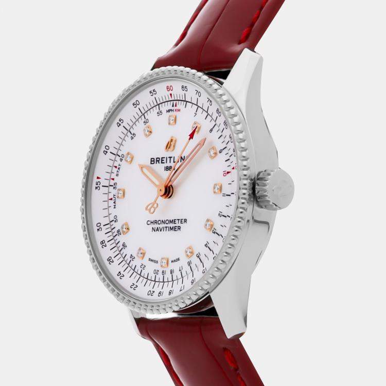 Pre Owned Pre-Owned Breitling Navitimer A17395211A1P6 Automatic White Stainless Steel Men's Wristwatch 35 mm