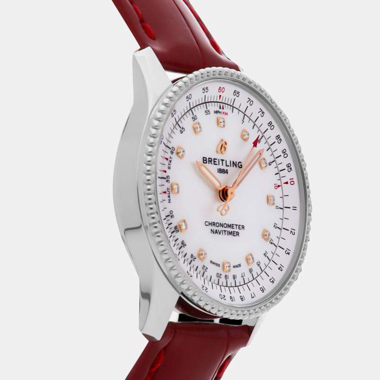 Pre Owned Pre-Owned Breitling Navitimer A17395211A1P6 Automatic White Stainless Steel Men's Wristwatch 35 mm