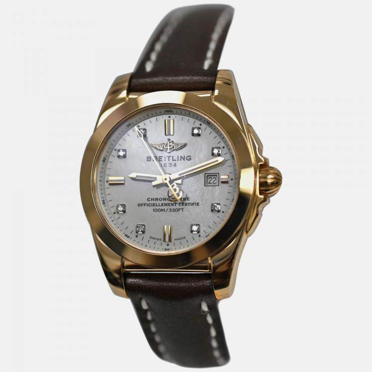 Pre Owned Breitling Galactic H7234812A792 Quartz MOP 18K Rose Gold Women’s Wristwatch 29 mm