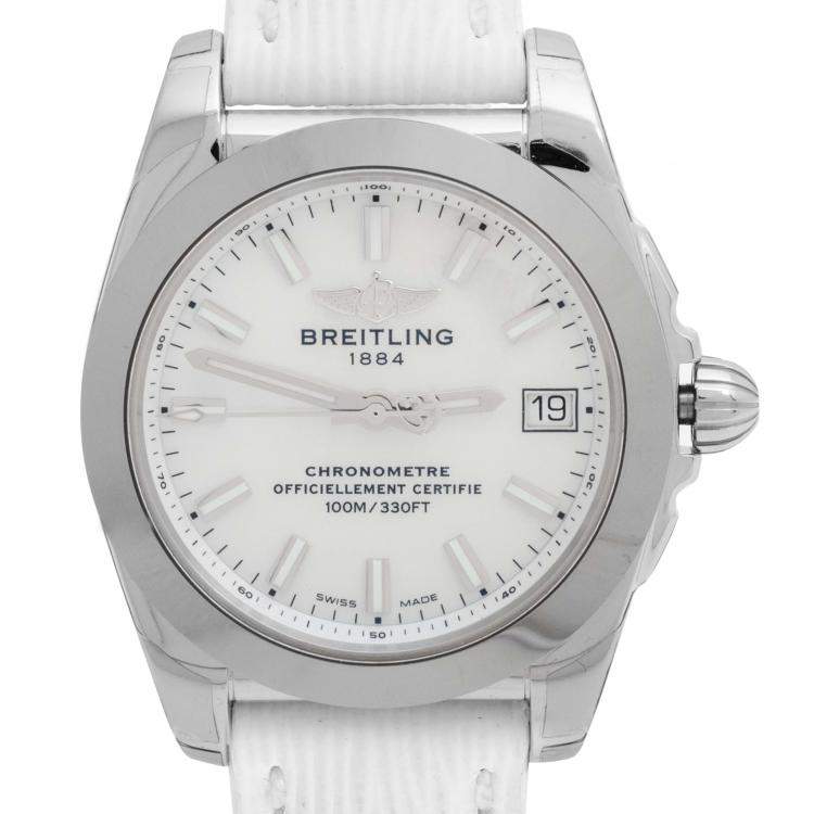 Pre Owned Breitling MOP Stainless Steel Leather Galactic W7433012/A779 Women's Wristwatch 36 MM