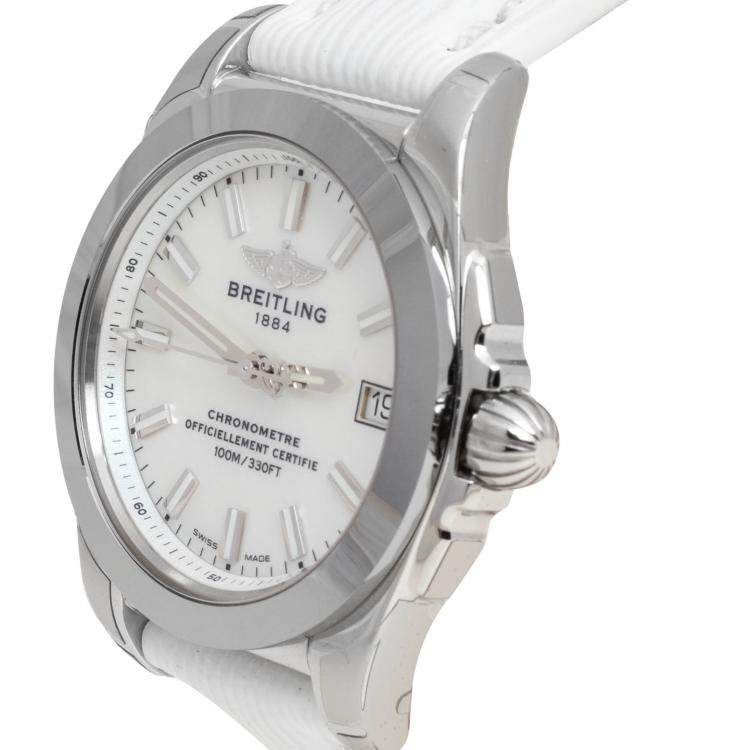 Pre Owned Breitling MOP Stainless Steel Leather Galactic W7433012/A779 Women's Wristwatch 36 MM