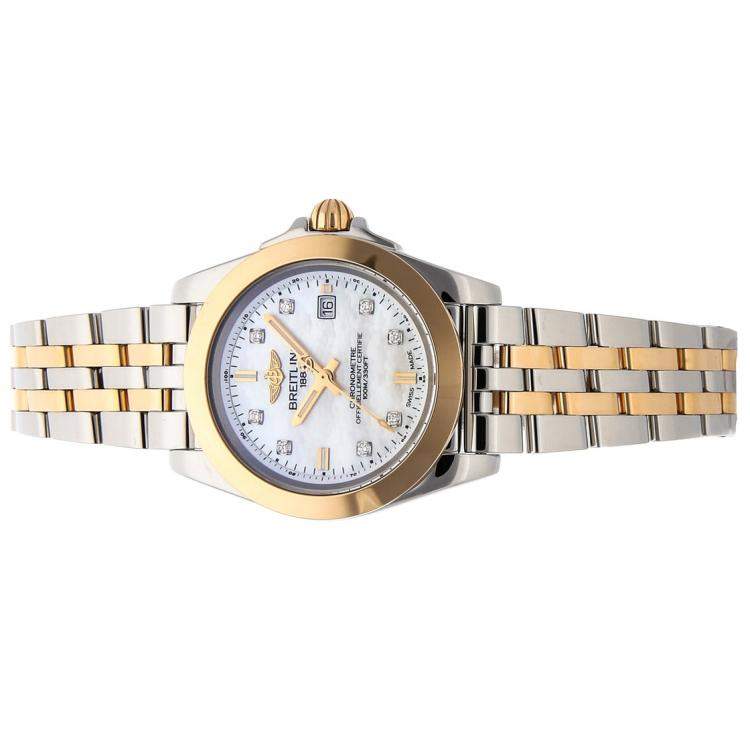 Pre Owned Breitling White Diamonds 18K Yellow Gold And Stainless Steel Galactic Sleek Edition C7133012/A803 Women's Wristwatch 32 MM