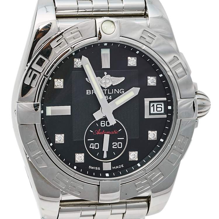 Pre Owned Breitling Black Stainless Steel Diamonds Galactic A37330 Men's Wristwatch 36 mm